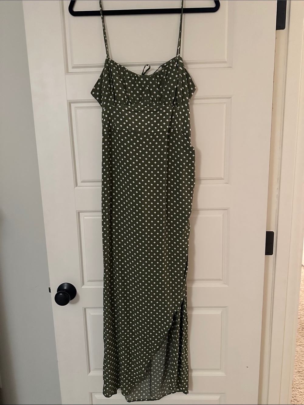 Zara Olive Green Polka-Print Maxi Dress